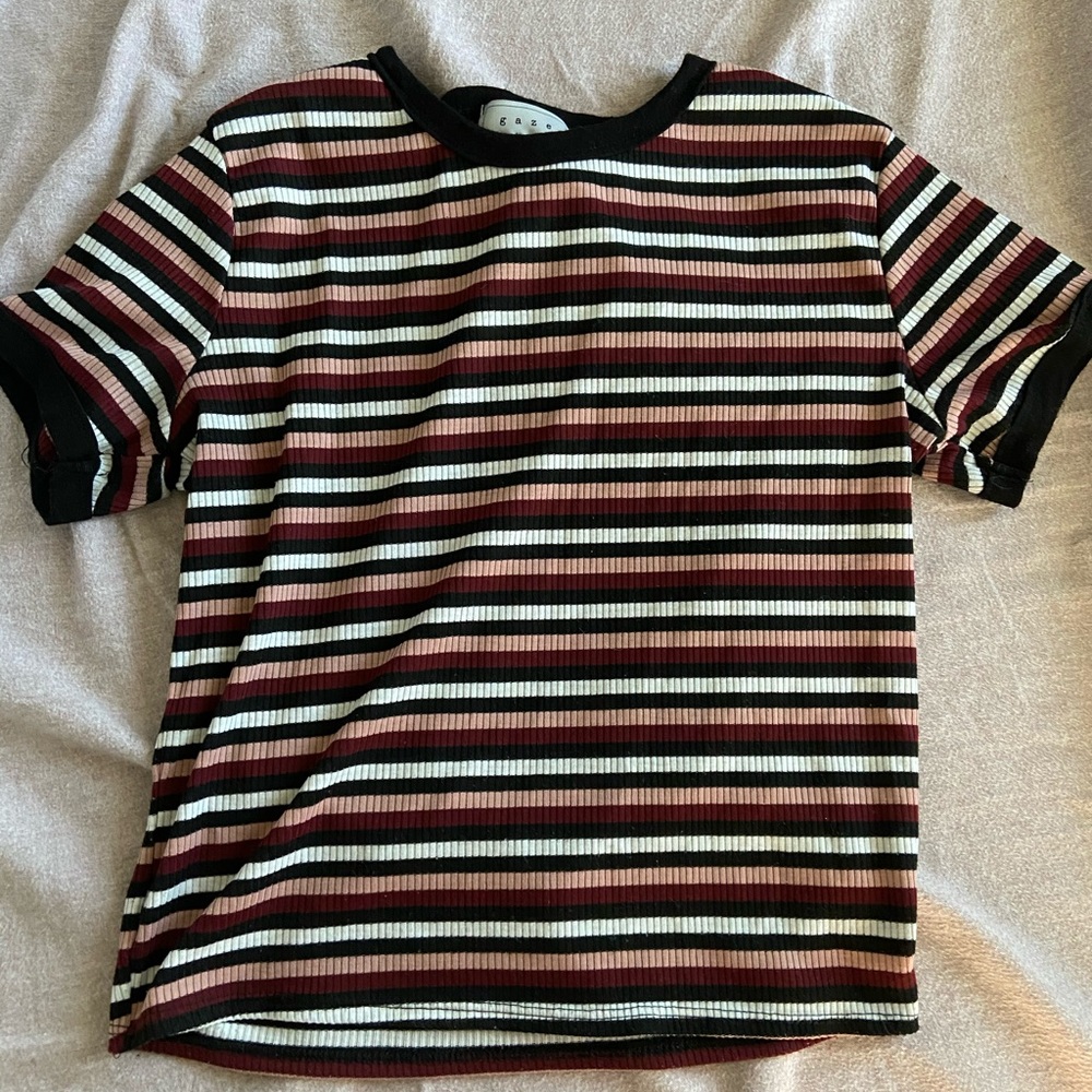 Pink Red White and Black Striped Shirt